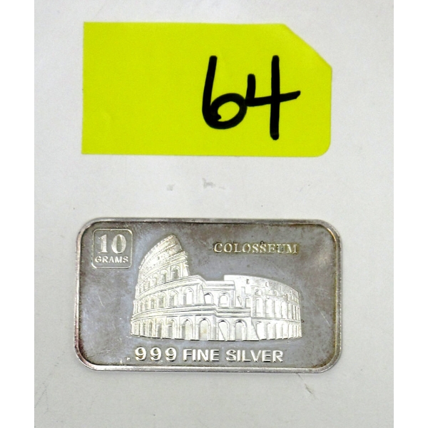 10 Gram .999 Silver Colosseum Art Bar 