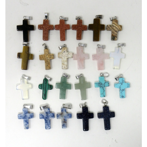 23 New Polished Gemstone Cross Pendants