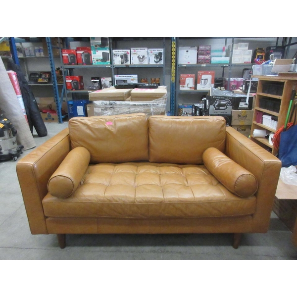 65" Caramel Leather Loveseat- Customer Return - As Is
