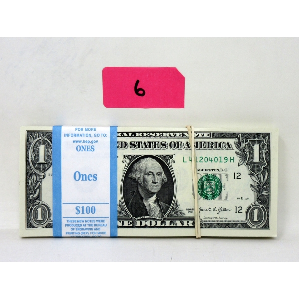 100 x $1 USD Uncirculated Sequential Numbered Bundle 