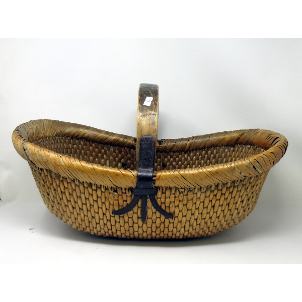 Antique Asian Woven Wicker Rice Basket