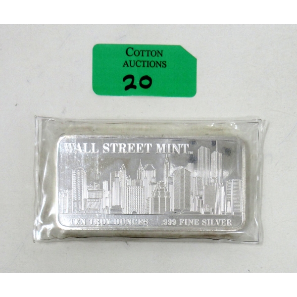 10 Oz .999 Silver Wall Street Mint Bar 