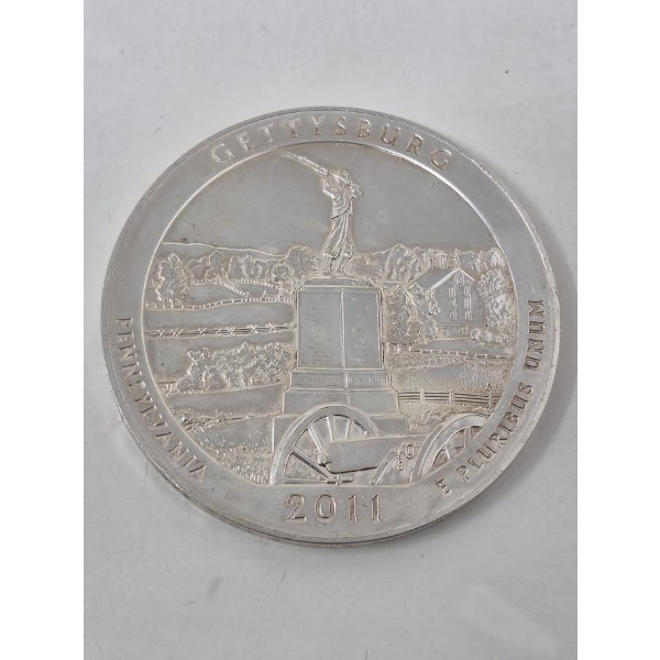 5 Oz .999 Silver 2011 Gettysburg Pennsylvania Quarter Dollar Coin