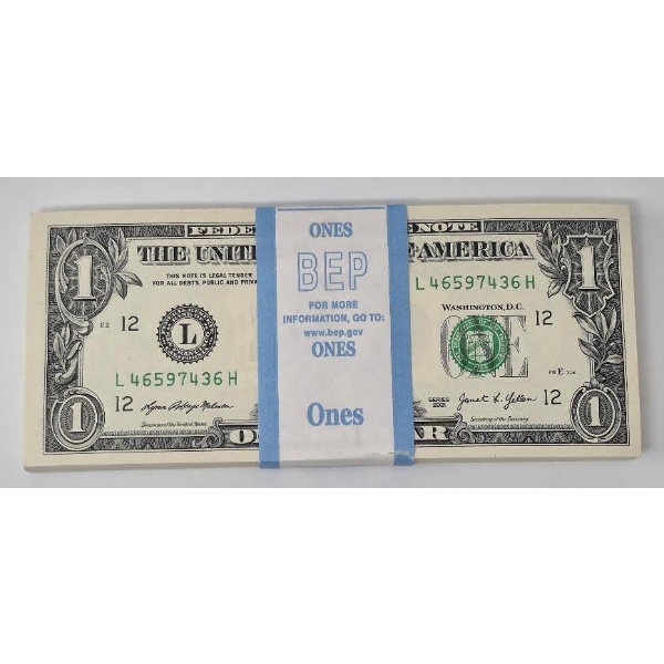 100 x $1 USD Uncirculated Federal Reserve Bundle