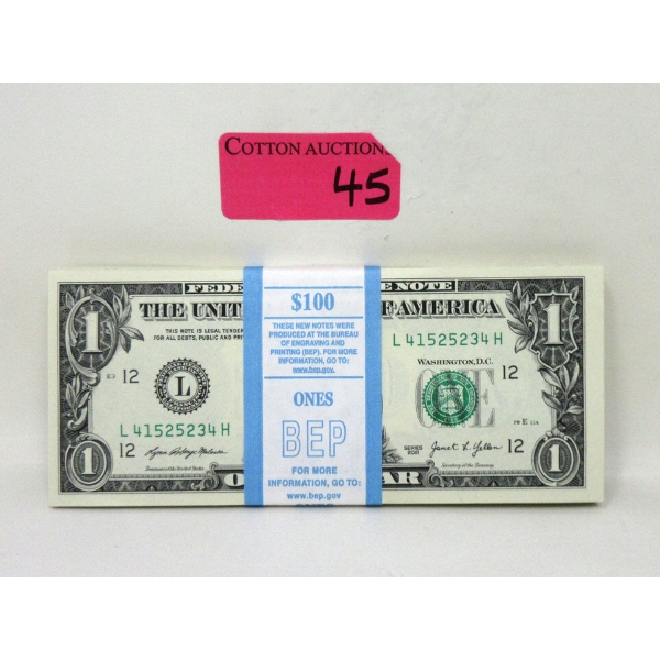 100 x $1 USD Uncirculated Federal Reserve Bundle 