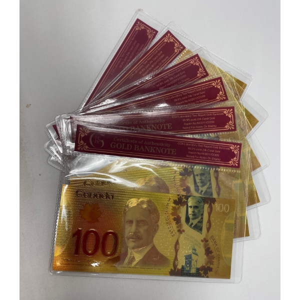6 x 24 Karat Gold Foil Certified Novelty Notes
