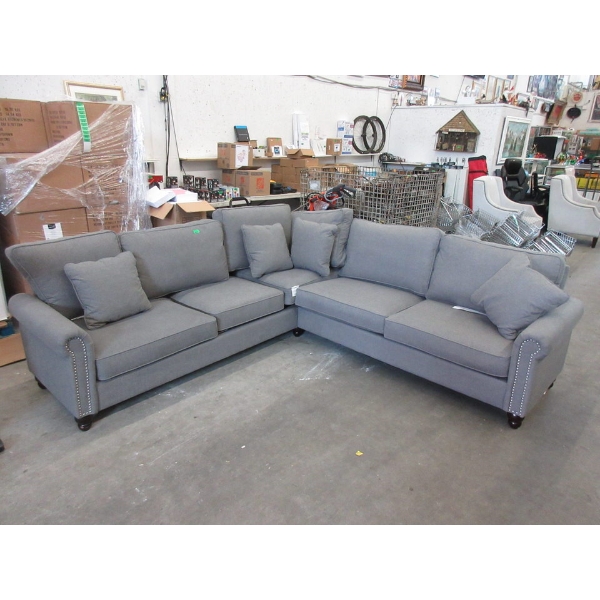 Grey Fabric Upholstered Corner Sectional - 8' x 8'