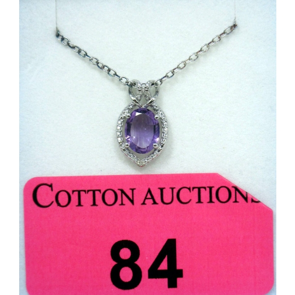 1.7 CT Amethyst & Diamond Sterling Silver Pendant 