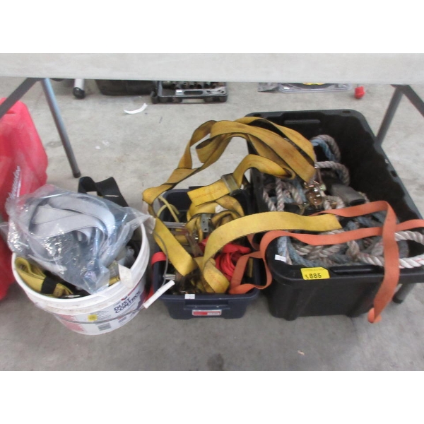 3 Totes of Assorted Harnesses & Ratchet Straps