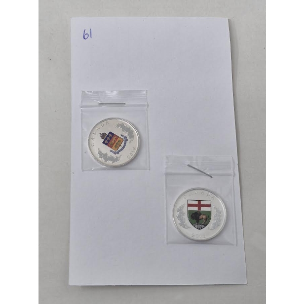 2 x .9999 Silver Canadian Heraldic Emblems of Canada Coins
