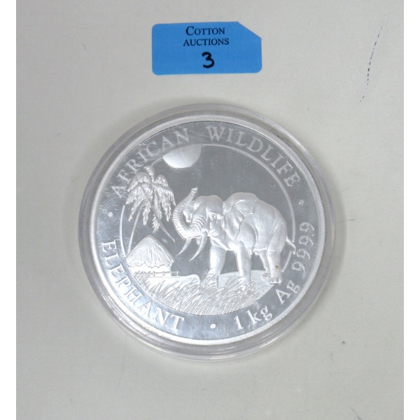 1 KILO .9999 Silver African Wildlife Elephant Coin 