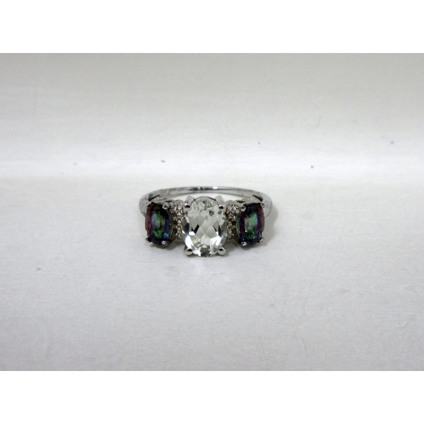 Green Amethyst, Mystic Topaz & Diamond Ring