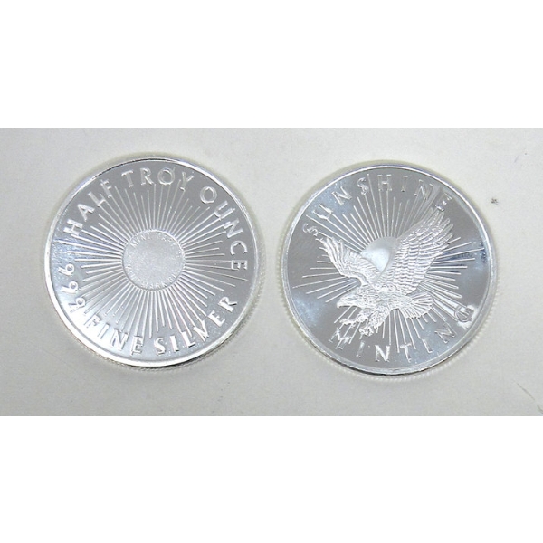 2 x 1/2 Oz .999 Silver Sunshine Minting Rounds 
