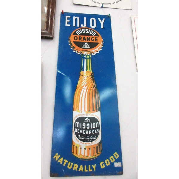 Rare 1940s Mission Orange Tin Sign 