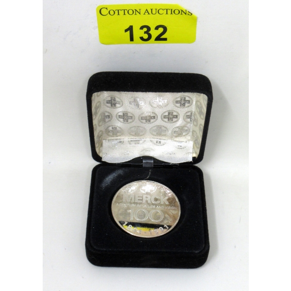 1991 MERCK 1 Troy Oz. .999 Silver Round