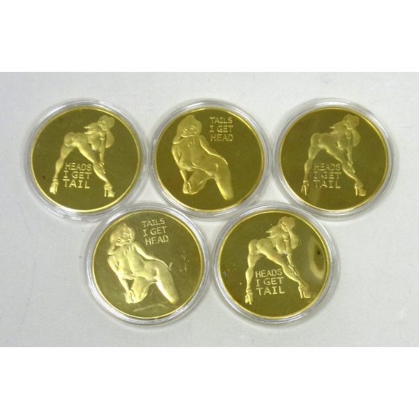 5 x Gold Clad NUDE Girl Art Rounds 