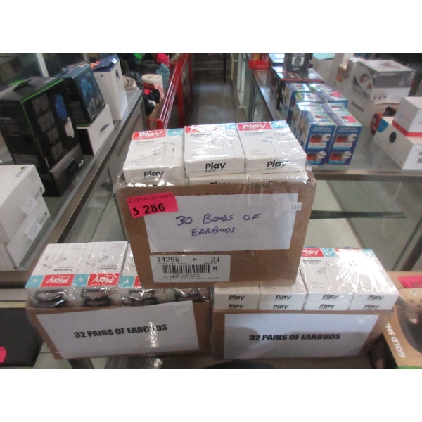 3 Boxes of 30 New Play Audio Earphones - 3.5 mm plugs
