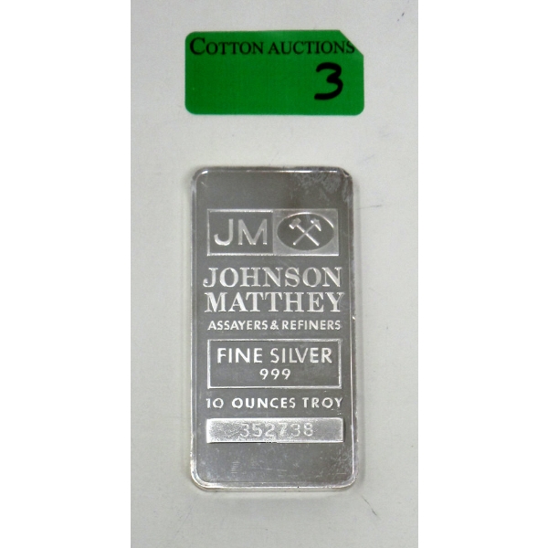 10 Oz .999 Silver Johnson Matthey Bar 