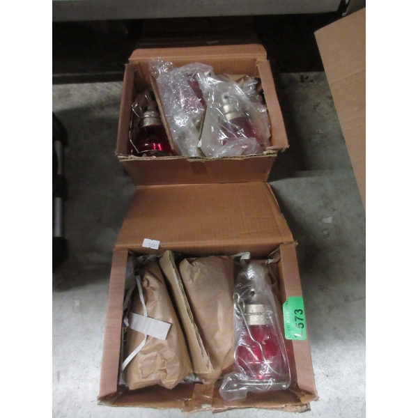 2 Sets of 3 New 6" Red Glass Decorative Lanterns