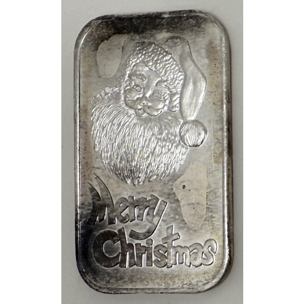 Vintage 1 Oz .999 Silver Merry Christmas Bar 