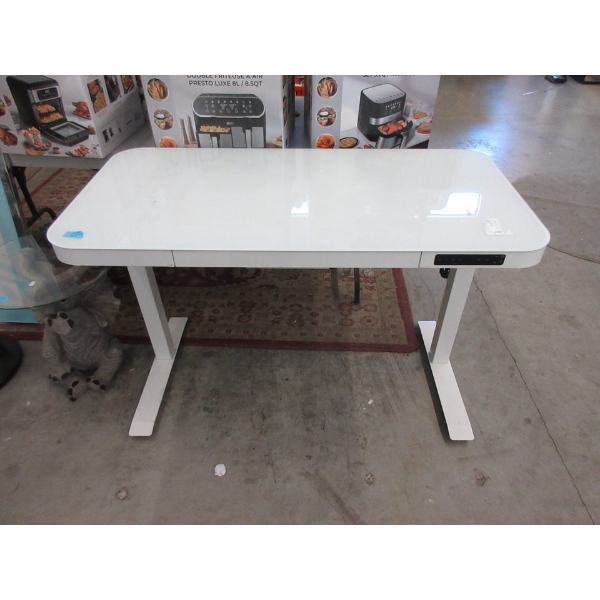 Air Lift Height Adjustable Glass Topped Desk