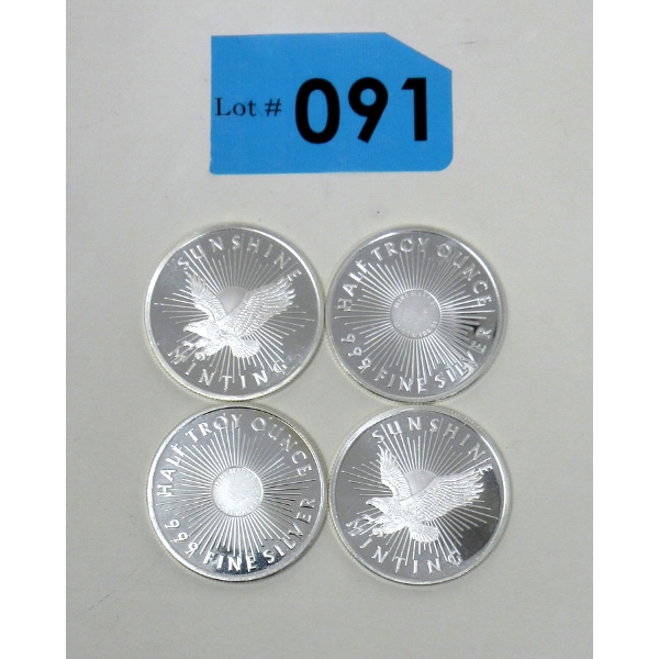 4 x 1/2 Oz .999 Silver Sunshine Minting Rounds 