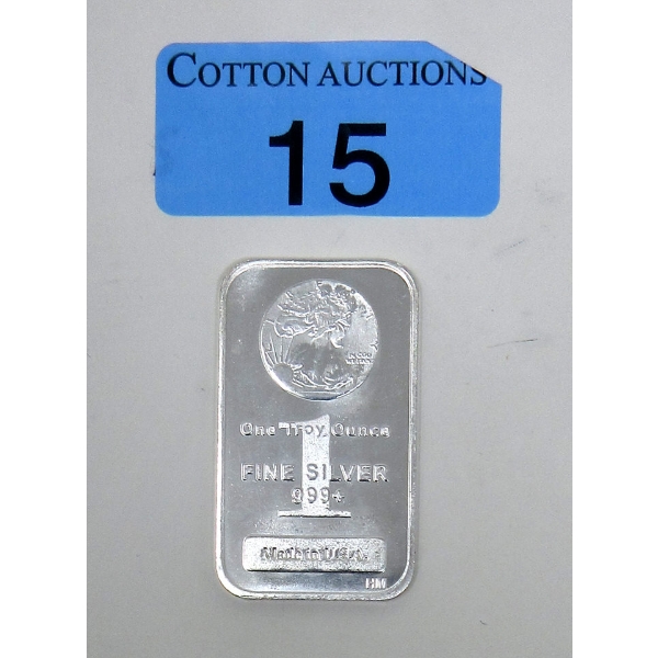 1 Oz .999+ Silver Walking Liberty Bar 