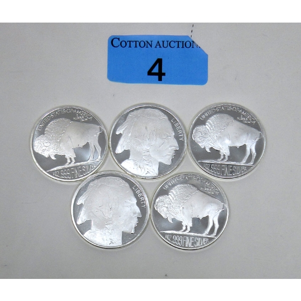 5 x 1 Oz .999 Silver Indigenous/Buffalo Rounds 