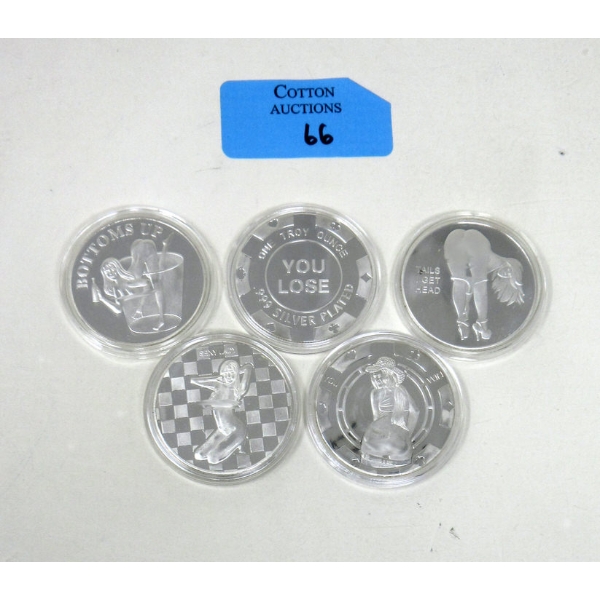 5 x Silver Clad NUDE Girl Art Round 