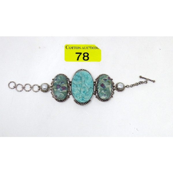 Sajen .925 Silver Carved Gemstone Bracelet