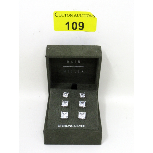 Brand New in Box 3 Pairs Sterling Silver Cubic Zirconia Earrings 