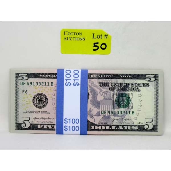 20 x $5 USD Uncirculated Sequential Numbered Bundle 