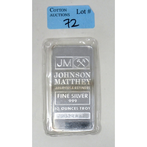 10 Oz .999 Silver Johnson Matthey Bar 