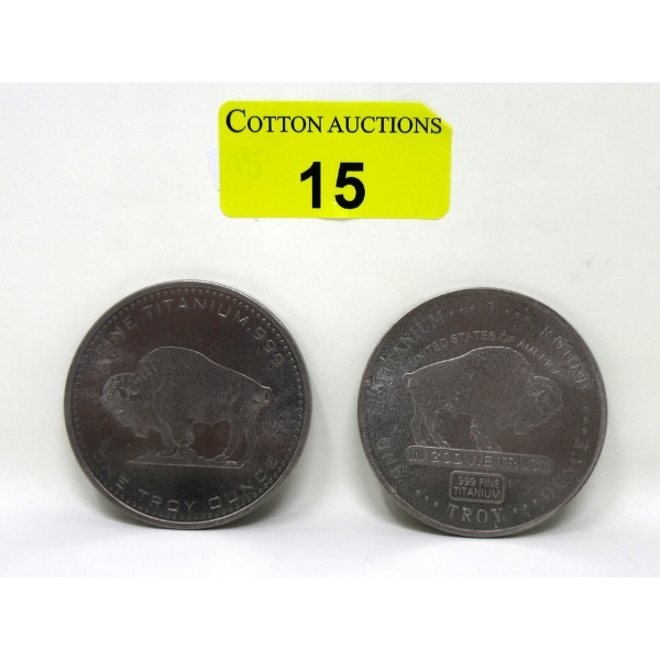 2 x 1 Oz .999 Fine Titanium Buffalo USA Rounds 