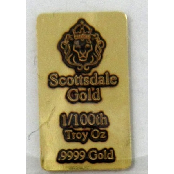 1/100 Oz .9999 Fine Gold Scottsdale Lion Bar 