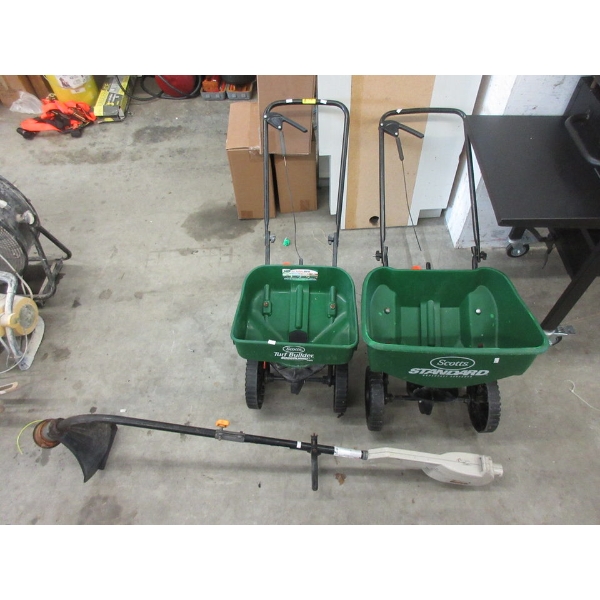 2 Scotts Seed Spreaders & 1 Ryobi Trimmer