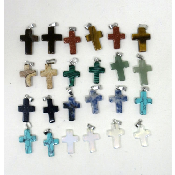 25 New Polished Gemstone Cross Pendants
