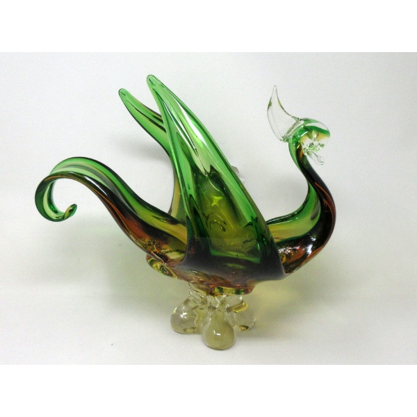 MCM Green/Amber Canadian Art Glass Bird Bowl