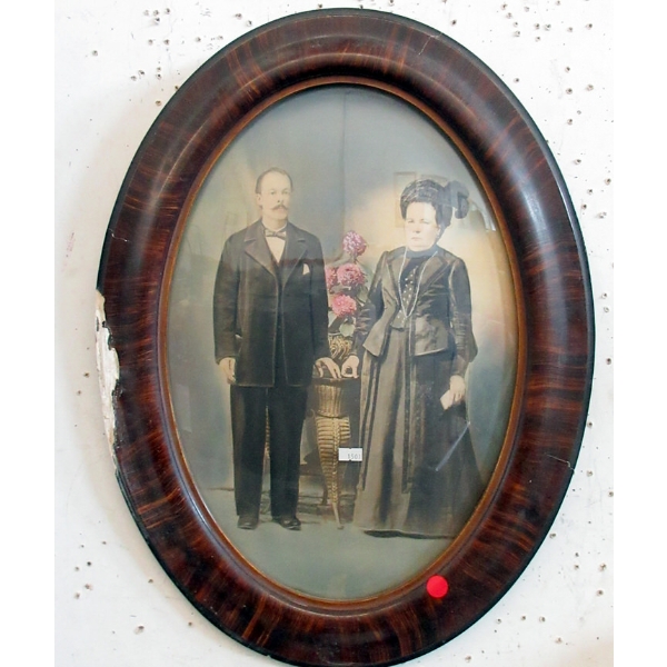 Antique Hand Tinted Photo in Oval Frame