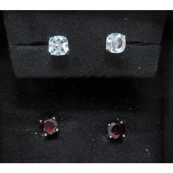 2 New Pairs Sterling Silver 1 CTW Gemstone Earrings