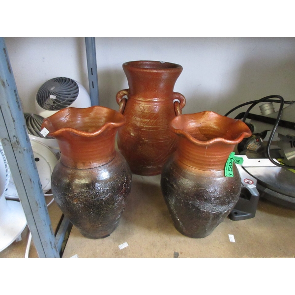 3 Assorted New Glazed Pottery Vases
