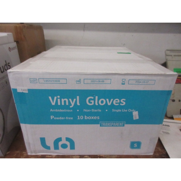 Case of 10 Boxes of Transparent Vinyl Gloves - Small
