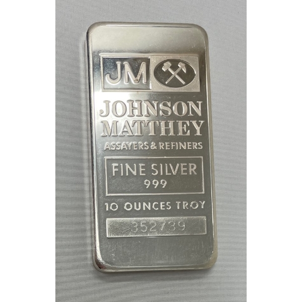 10 Oz .999 Silver Johnson Matthey Bar 