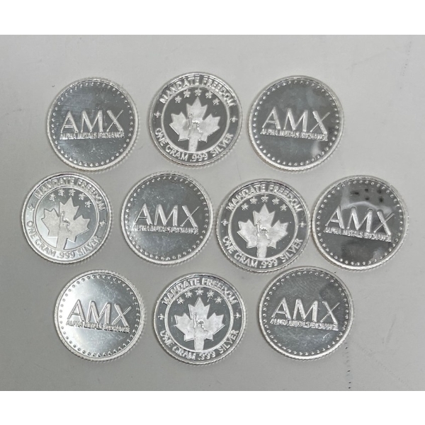 10 x 1 Gram .999 Silver Mandate Freedom Art Rounds
