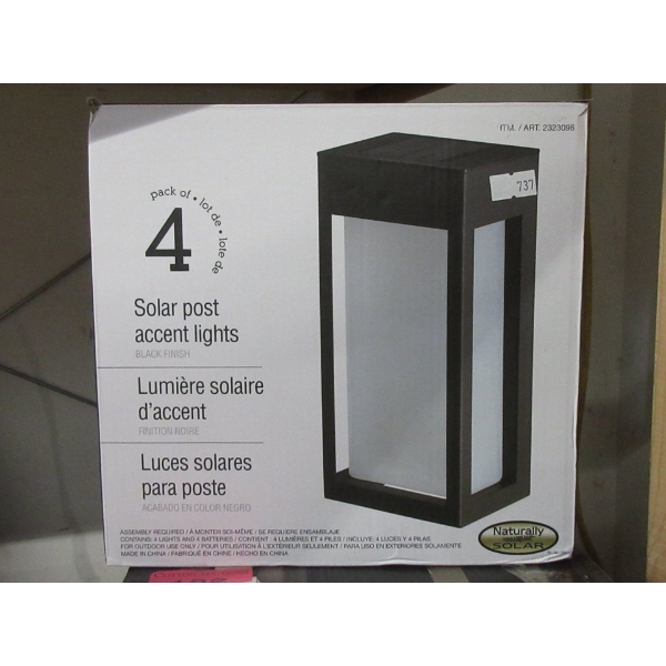 Pack of 4 Solar Post Accent Lights - Black Finish