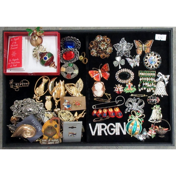 55 Assorted Brooches and Pins - Many Vintage