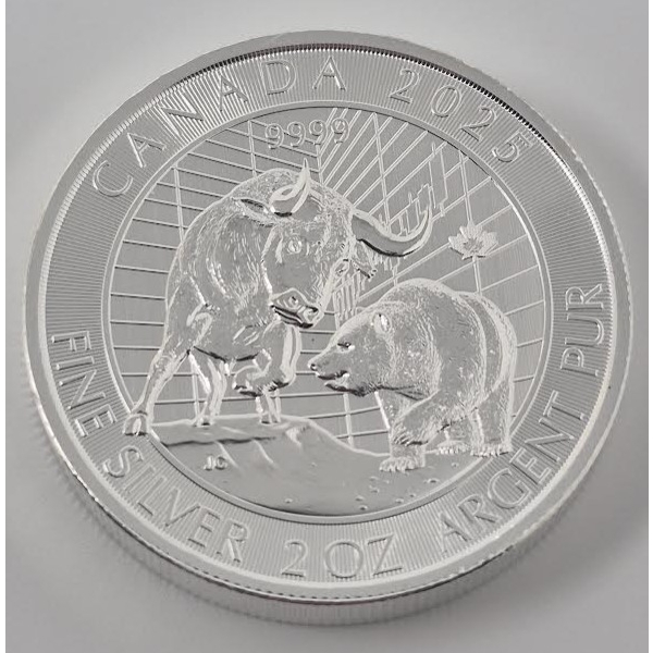 2 Oz .9999 Silver 2025 Canada Bear Vs Bull Coin 