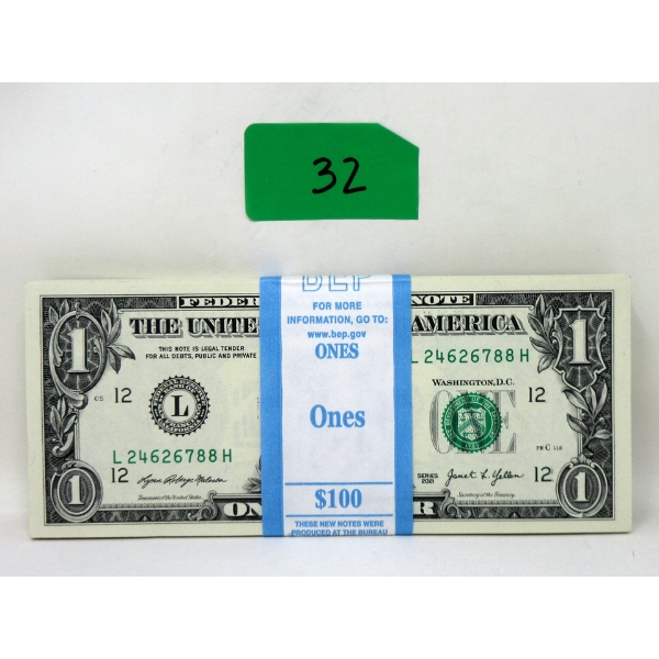 100 x $1 USD Uncirculated Federal Reserve Bundle 