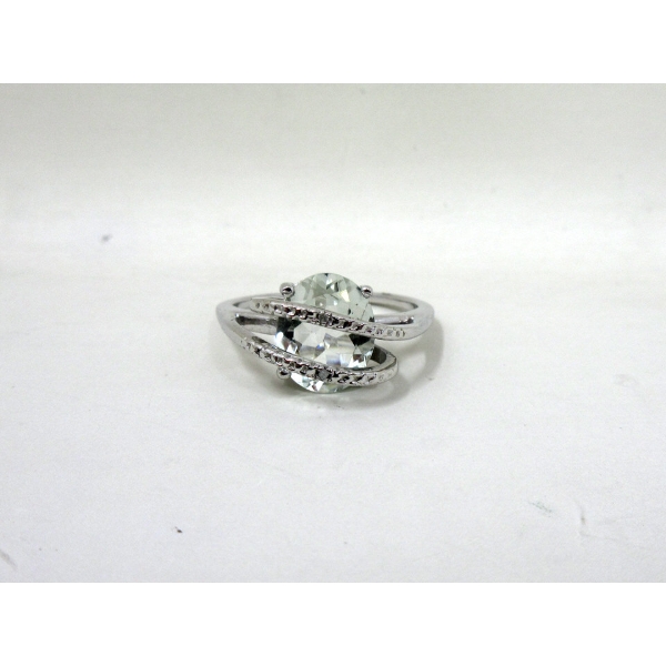 3.2 CT Green Amethyst & Diamond Sterling Silver Ring