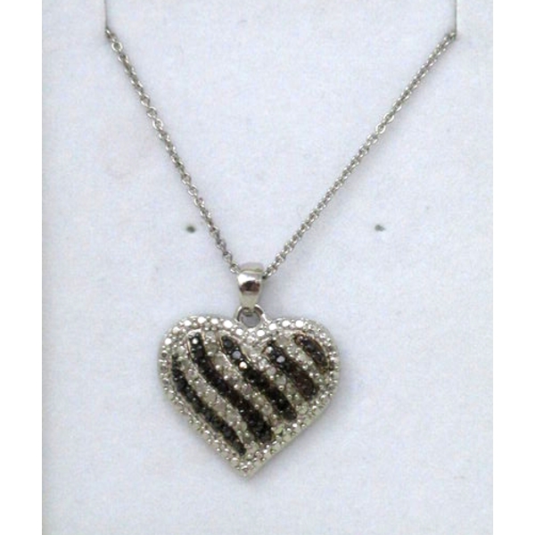 New Half Carat Black & White Diamond Heart Pendant Necklace